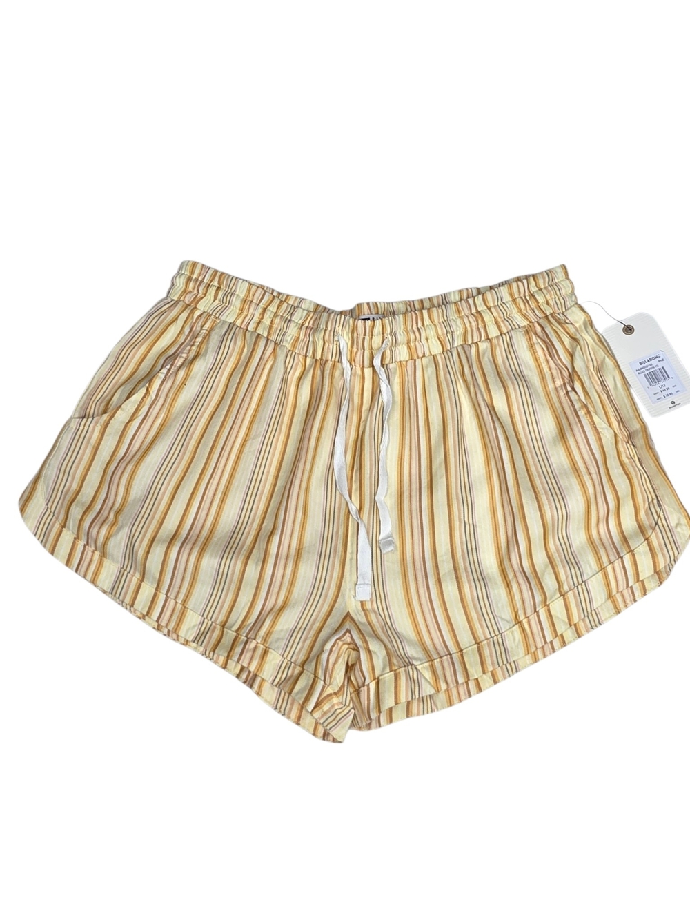 NWT Billabong Yellow and Beige Striped Drawstring Shorts